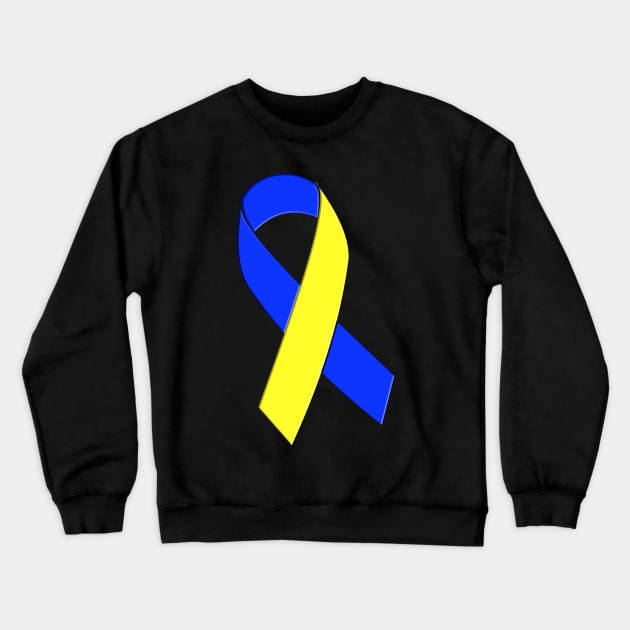 Down Syndrome Yellow and Blue Support Ribbon Crewneck Sweatshirt by A Down Syndrome Life